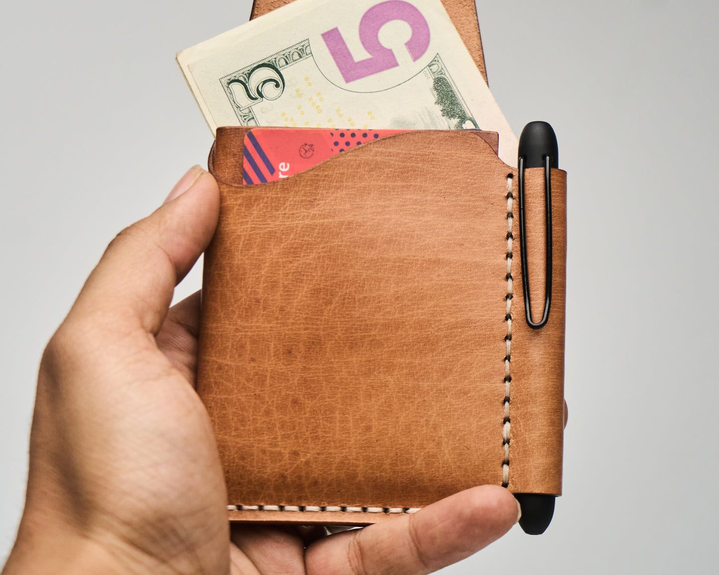 Barito with pen - Minimalist Leather Wallet Card Holder with Coins, key