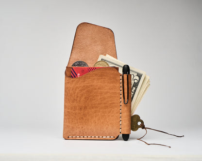 Barito with pen - Minimalist Leather Wallet Card Holder with Coins, key