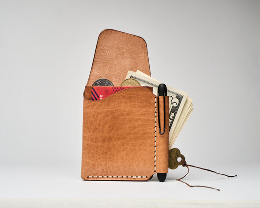 Barito with pen - Minimalist Leather Wallet Card Holder with Coins, key