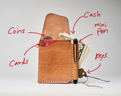 Barito with pen - Minimalist Leather Wallet Card Holder with Coins, key
