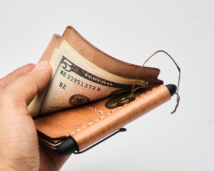 Barito with pen - Minimalist Leather Wallet Card Holder with Coins, key